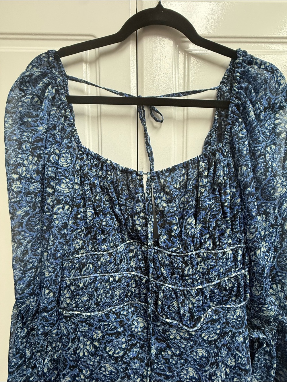 Free People Blue Floral Midi Dress with Smocked Bodice - Picture 3 of 7